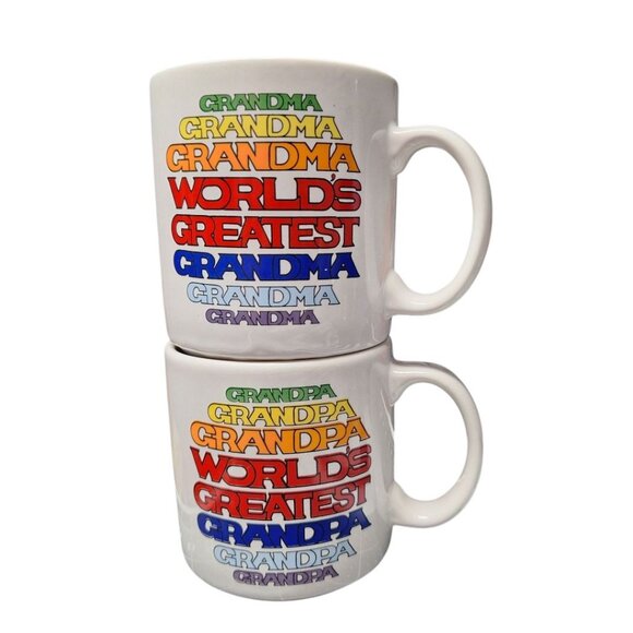 Worlds Greatest Grandma Grandpa Mug Set Pair Retro Colorful Gift Grandparents - Picture 1 of 9